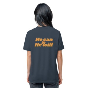 Unisex Organic Shirt mit "He can & He will" Design – India Ink Grey