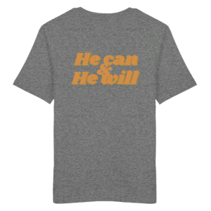 Unisex Organic Shirt mit "He can & He will" Design – Mid Heather Grey