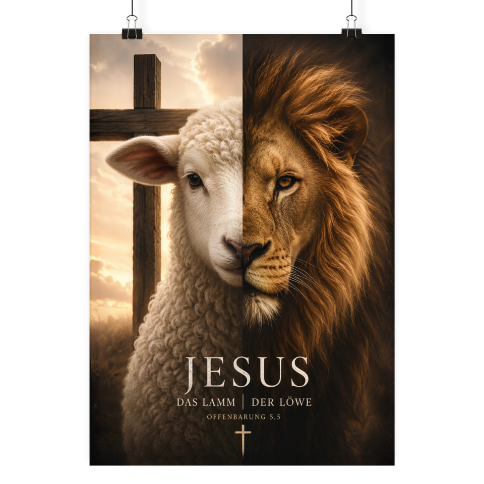 Christliches Poster „Löwe und Lamm“ – Jesus (Offenbarung 5)